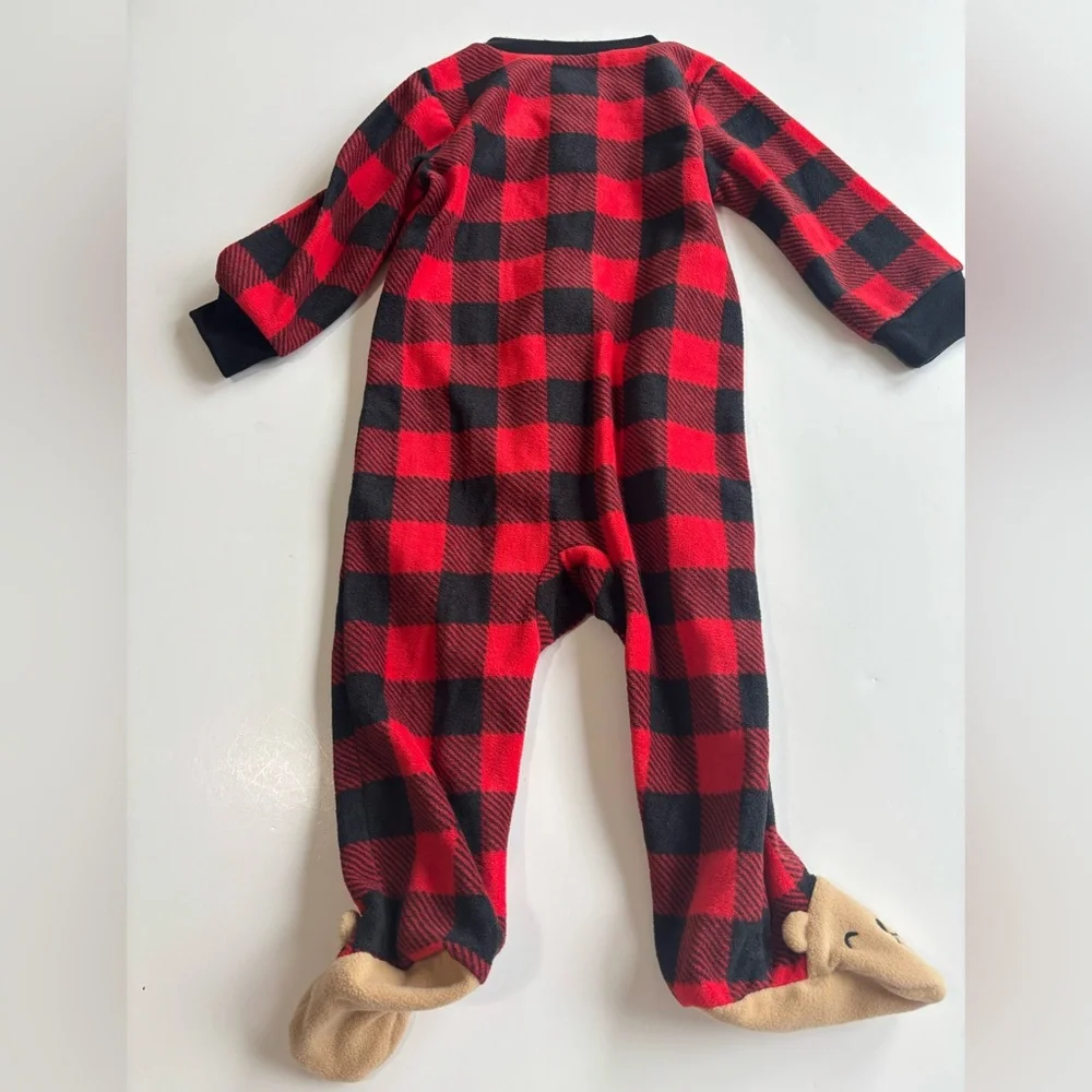 BN8 Carter's Fleece Red Plaid Footies with Reindeer Feet 9M‎ Boy Holidays Winter